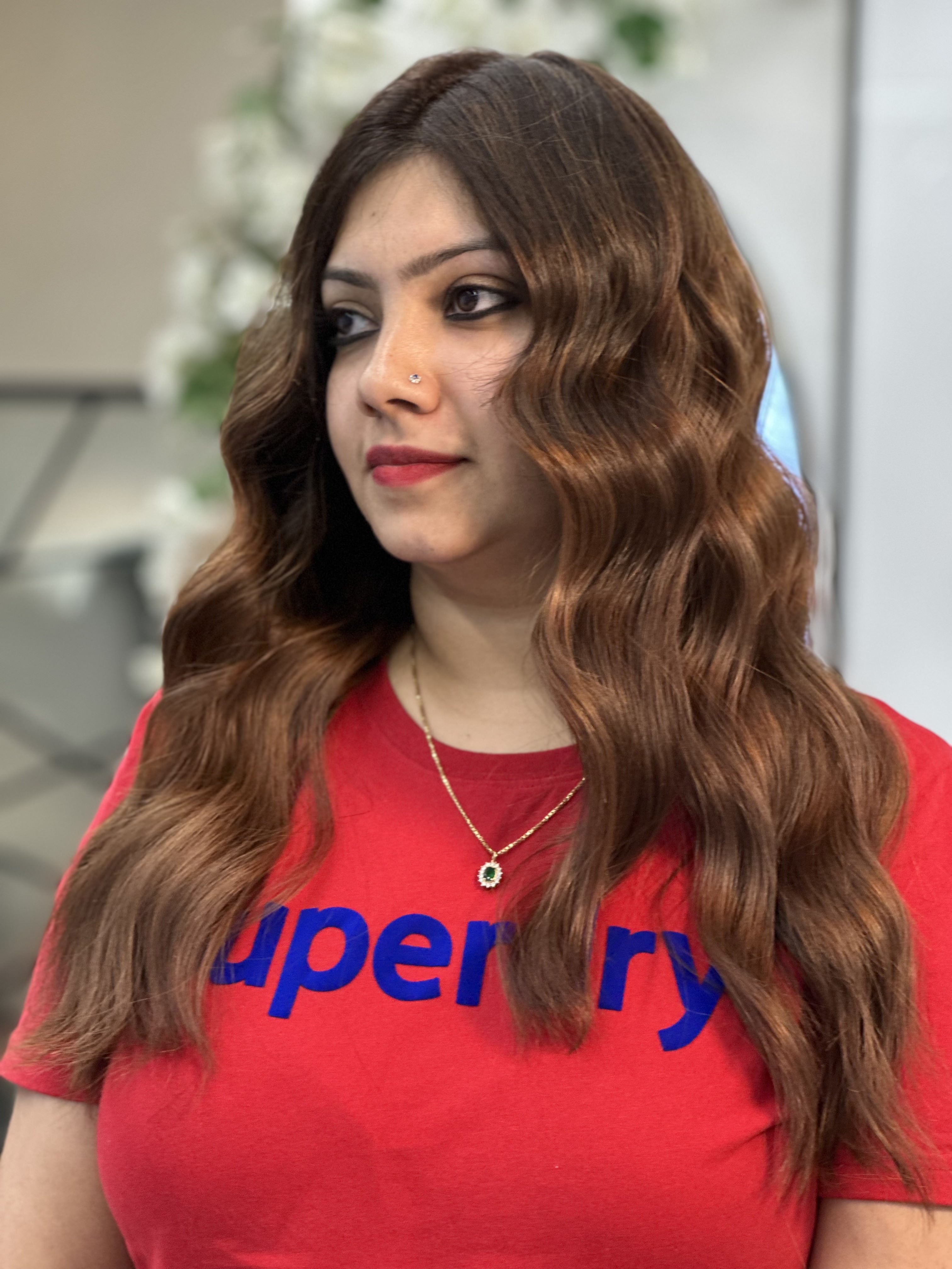 Copper brown hair color transformation - side view