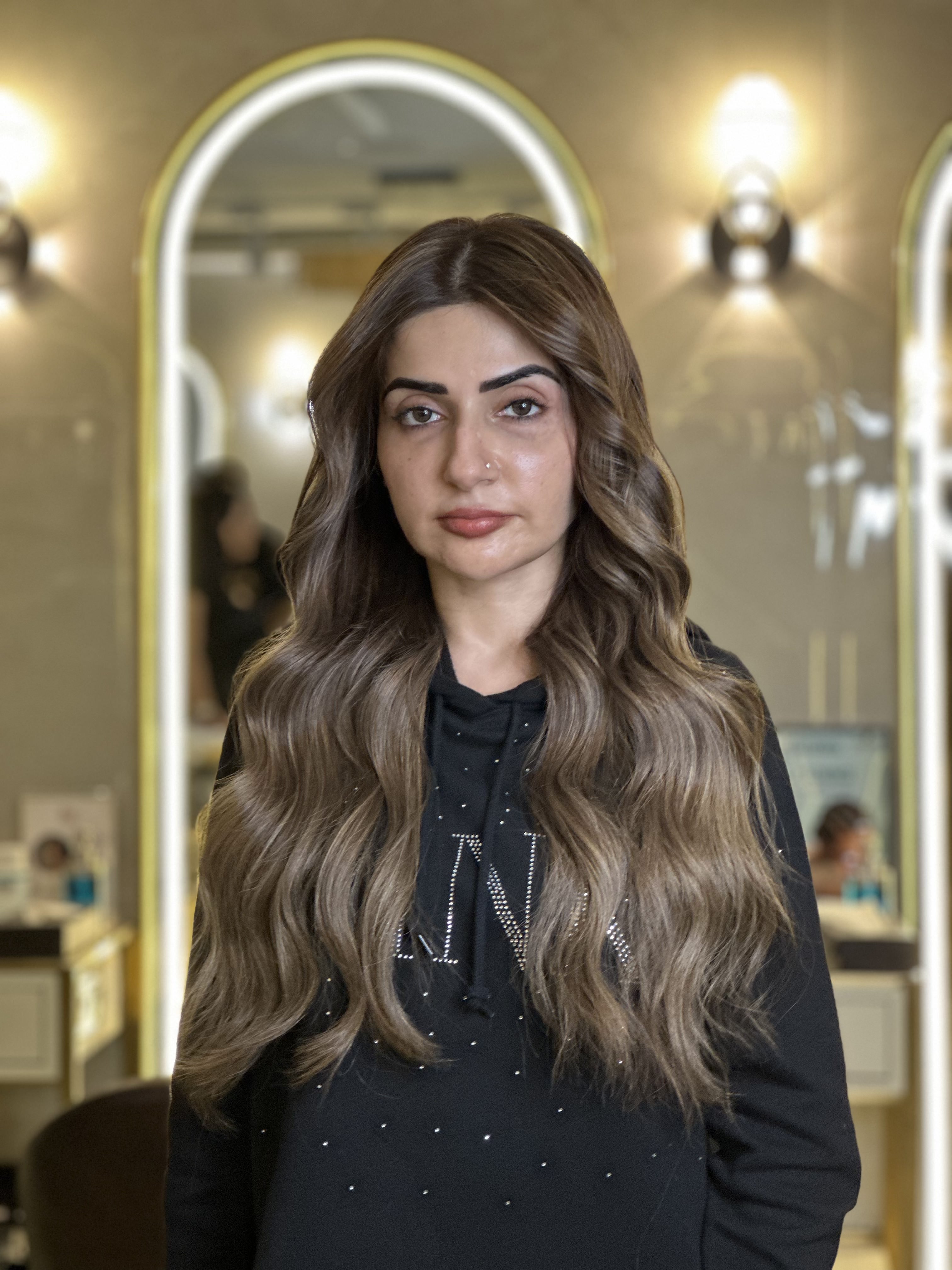 Professional ash blonde hair color transformation by Brij Hair Artistry - expert blonde hair coloring for Indian skin tones